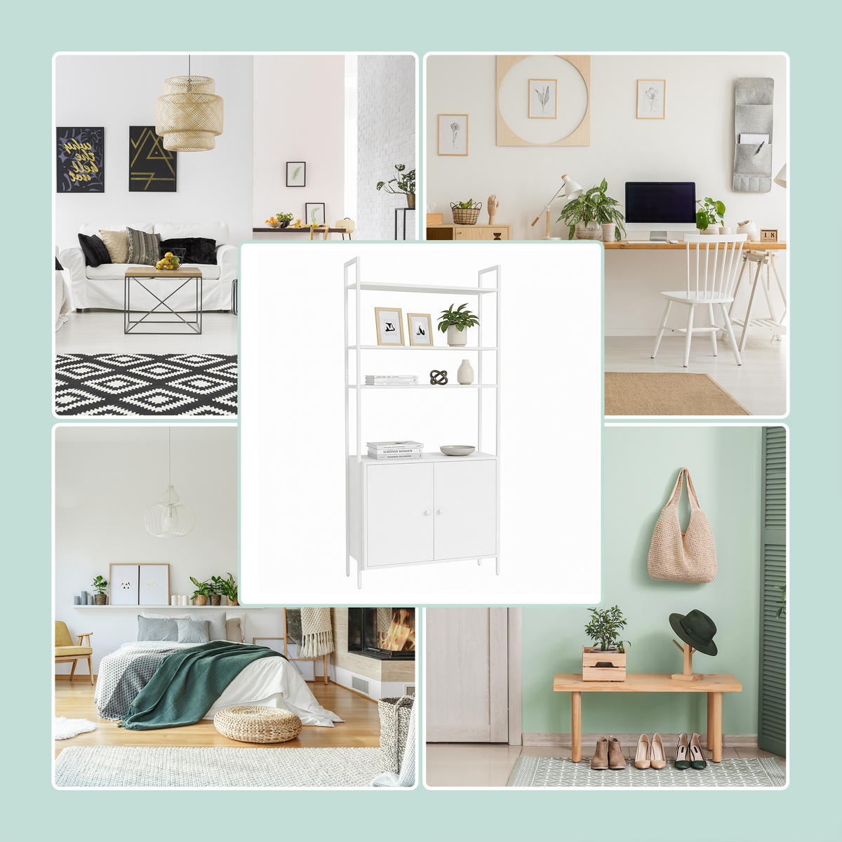 BÜCHERREGAL - Weiß, Holzwerkstoff/Metall (60/159.5/24cm) - Relaxdays