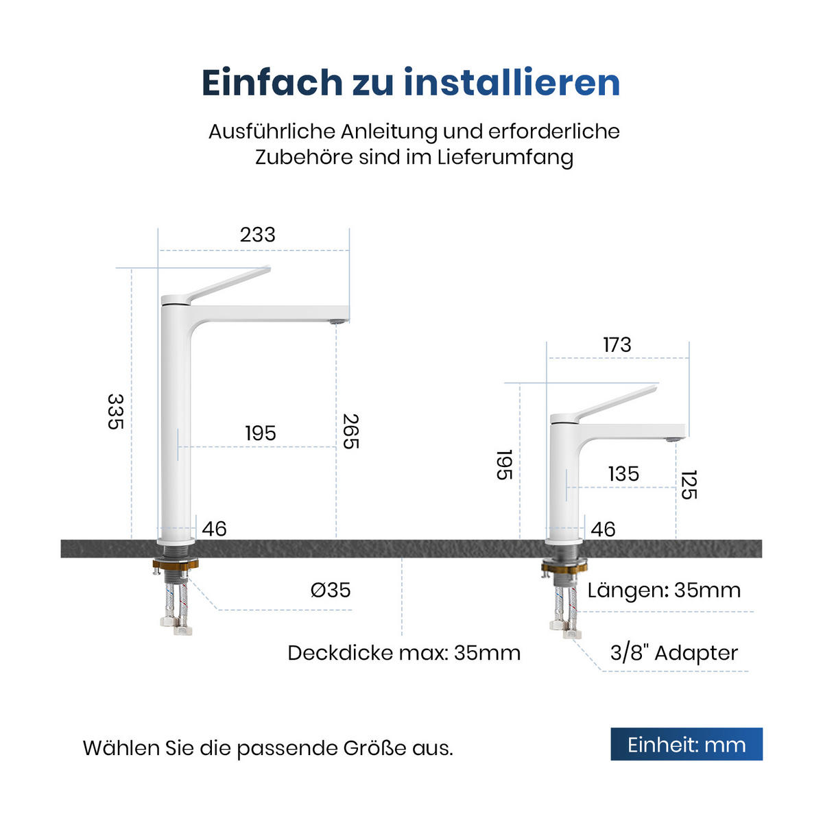 WASCHTISCHARMATUR mit Zertifiziertem Filterelement Weiß Matt Hoher Stil - Weiß, Metall (23.3/4.6/33.5cm) - EMKE