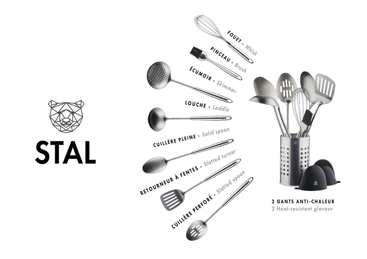 KÜCHENUTENSILIEN-SET aus Edelstahl STAL - 10-teilig - Silberfarben, Metall - Björn