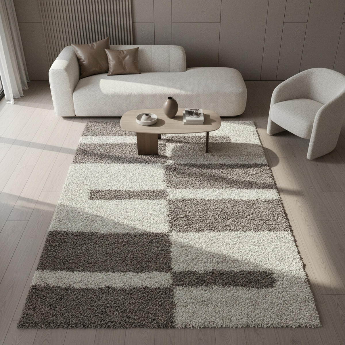 HOCHFLORTEPPICH WERFEN, kariert, Beige, 60 x 110 cm - Beige, Textil (60/110cm) - KADIMA DESIGN