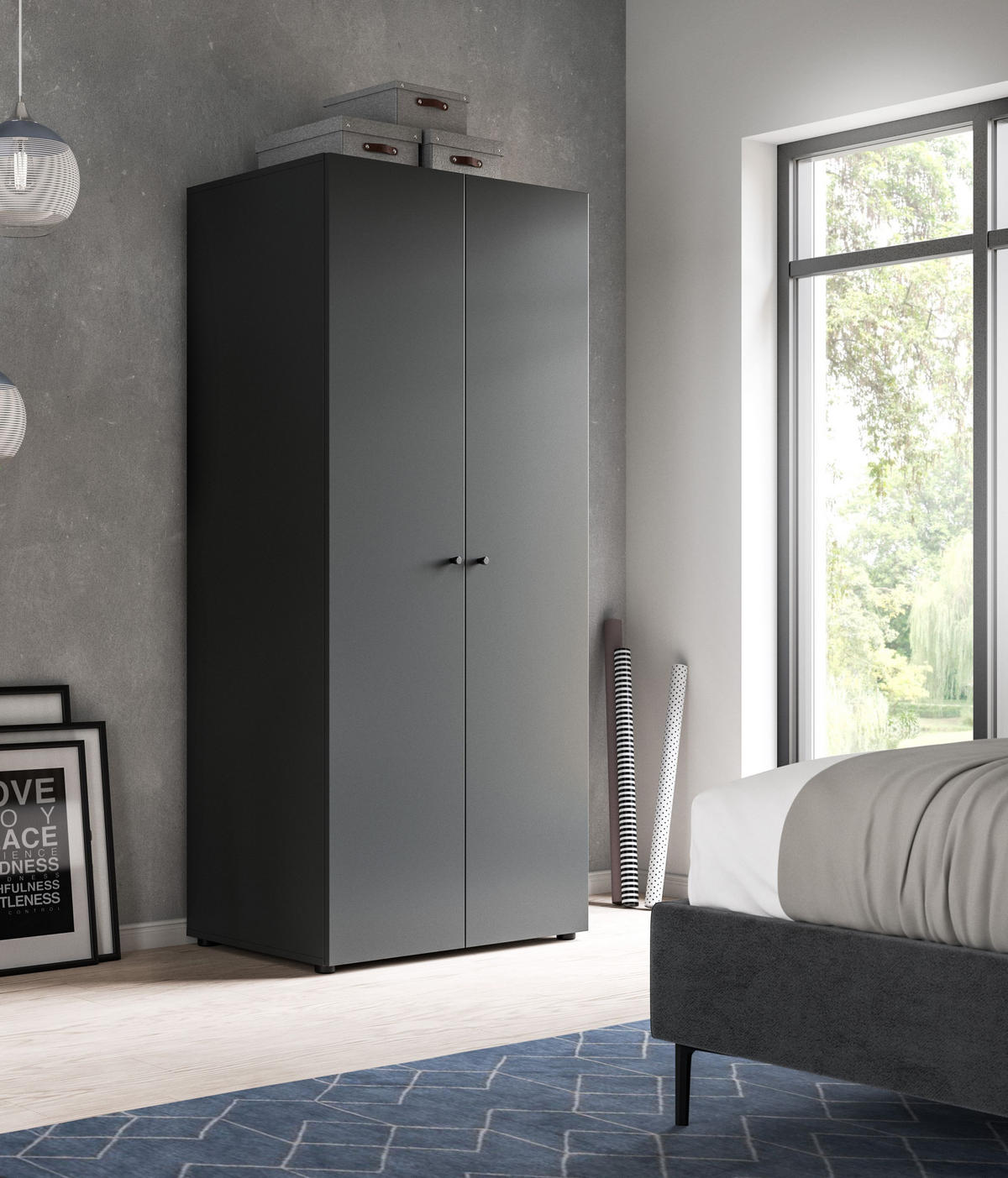 KLEIDERSCHRANK 2-türig Arbor (B/H/T: ca. 80/176/51 cm) in anthrazit/anthrazit - Anthrazit, Holzwerkstoff (80/176/51cm)