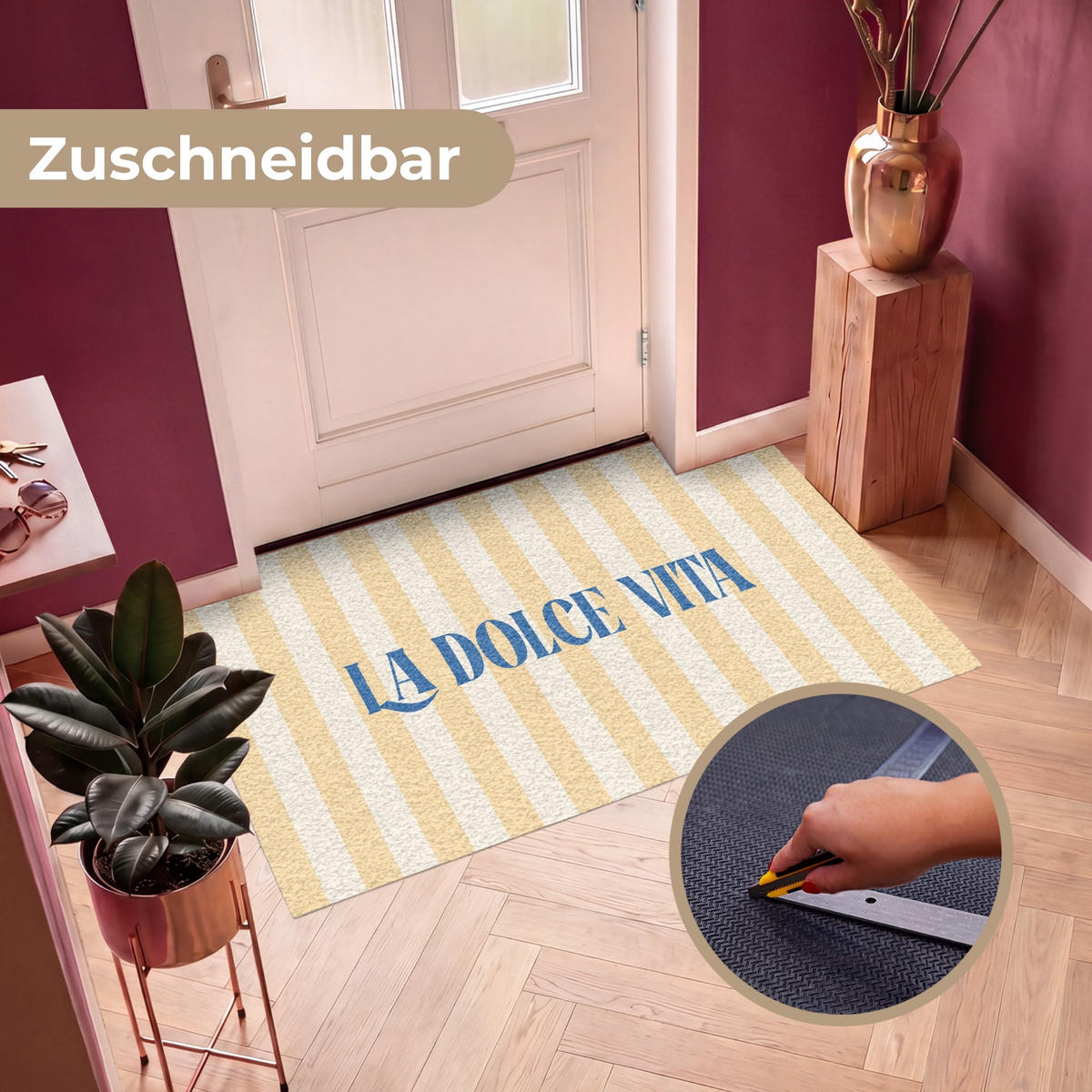 FUSSMATTE Blau – Gelb – Streifen – La Dolce Vita 150x90 cm - Hellgelb, Kunststoff (150/0.4cm) - MuchoWow