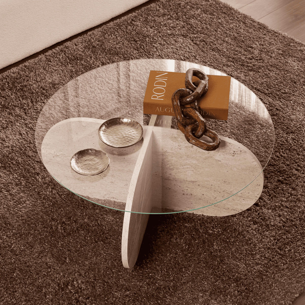 COUCHTISCH mit gekreuzten Beinen und gehärteter Glasplatte 75/75/35 cm - Beige, Holzwerkstoff (75/75/35cm) - Calicosy