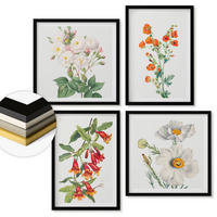 WANDBILDER 4er-Set - 50x50 cm & 40x60 cm Schwarzer Rahmen - Retro-Blumenmalerei - Schwarz, Kunststoff (50/50cm) - ArtPrintCave