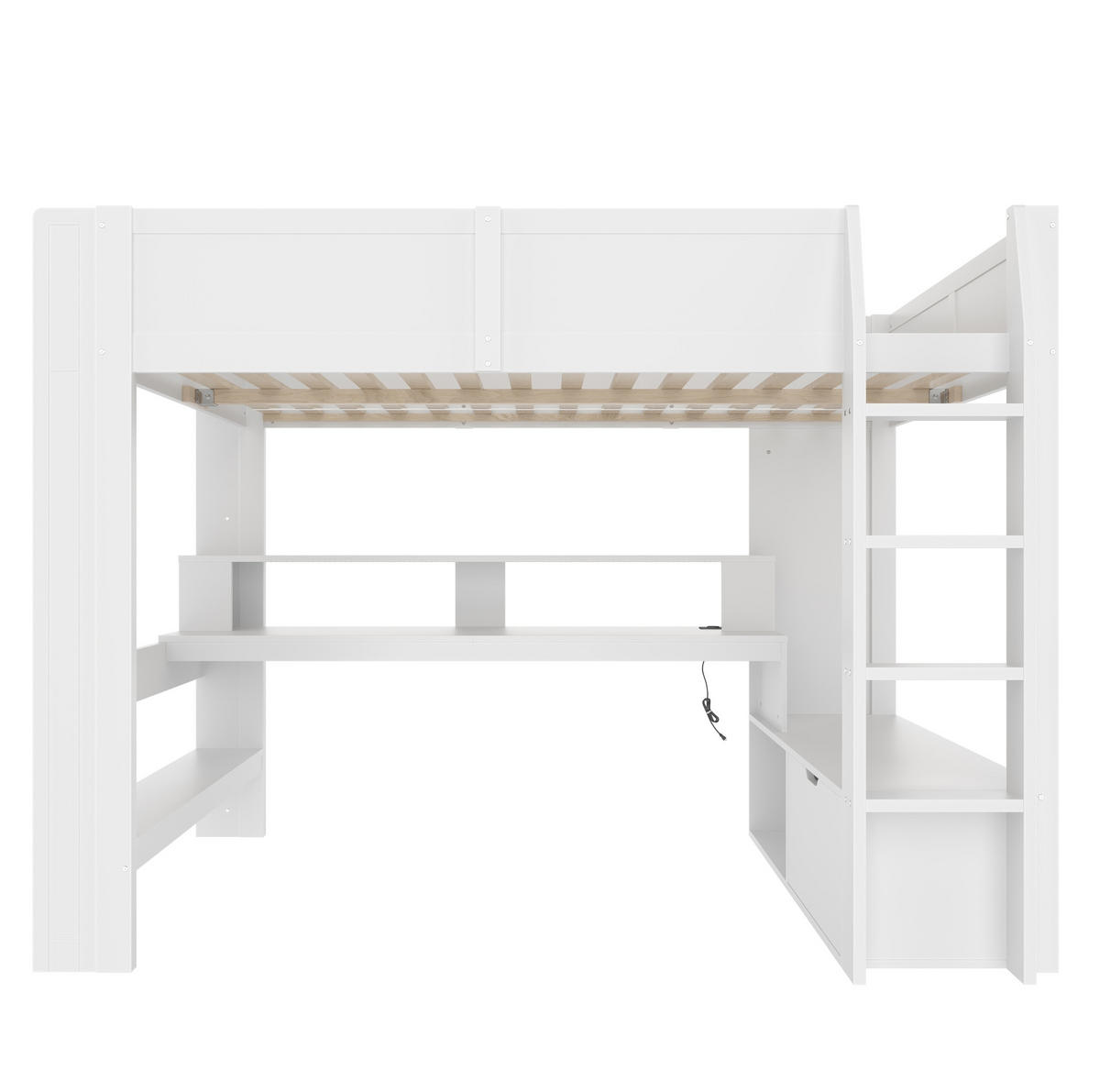 HOCHBETT 140/200 cm Weiß aus Kiefernholz und MDF mit Schreibtisch und LED-Beleuchtung - Weiß, Holz (140/200cm) - OKMYHOME