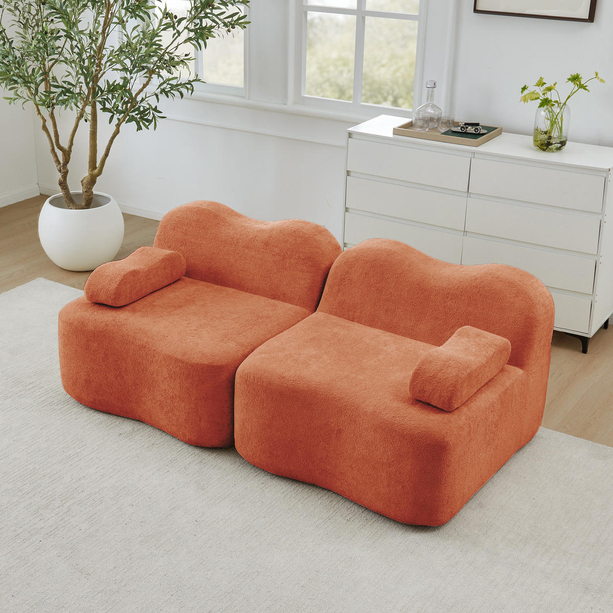2-SITZER SOFA Samt Orange mit Armlehnenkissen - Orange, Textil (192/70/98cm) - WISHDOR