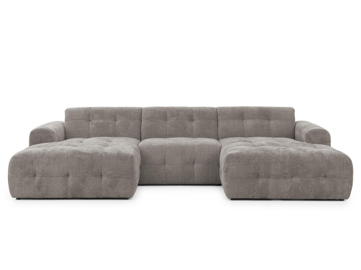 WOHNLANDSCHAFT Kozy im Bumpy-Design mit fester Rückenlehne aus weichem Taupe Chenille-Stoff - Taupe/Schwarz, Holz/Kunststoff (323/79/161cm) - S-Style Möbel