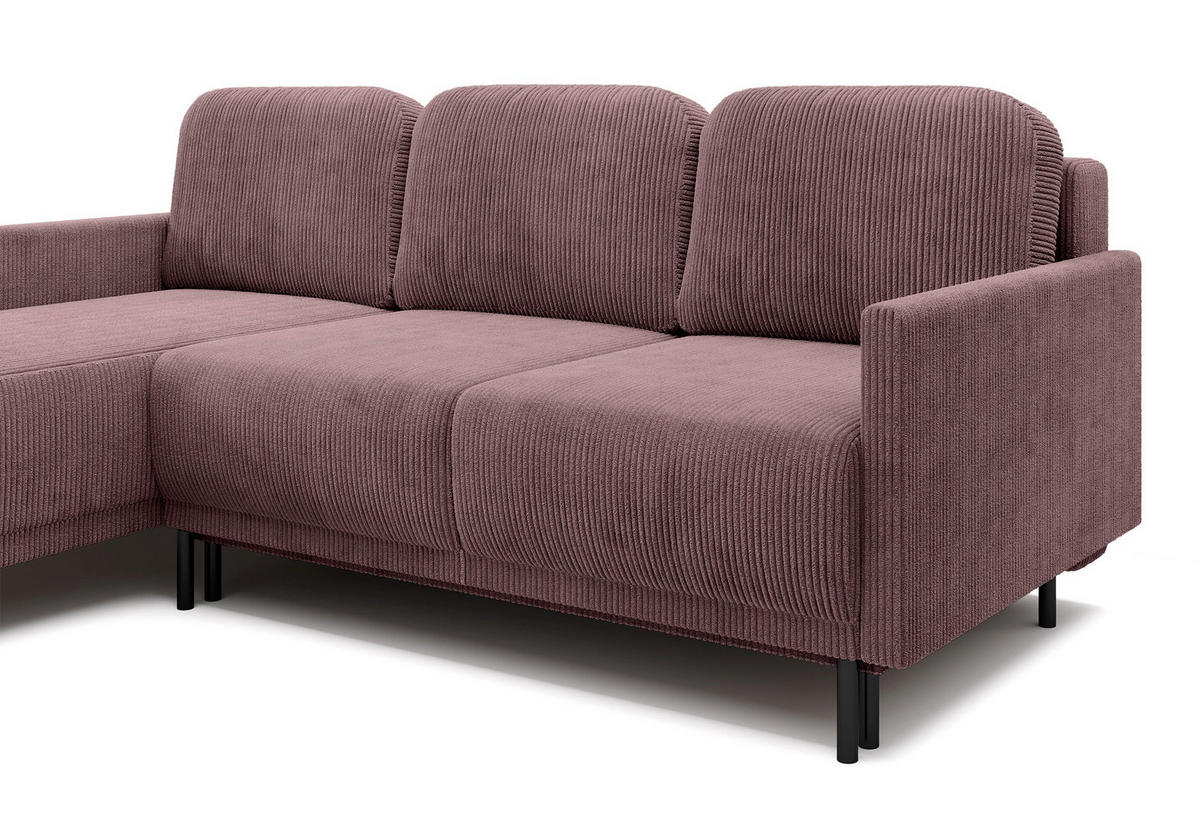 ECKSOFA Hamiel Lila Cordbezug - Flieder/Schwarz, Holz/Textil (212/142cm) - Selsey