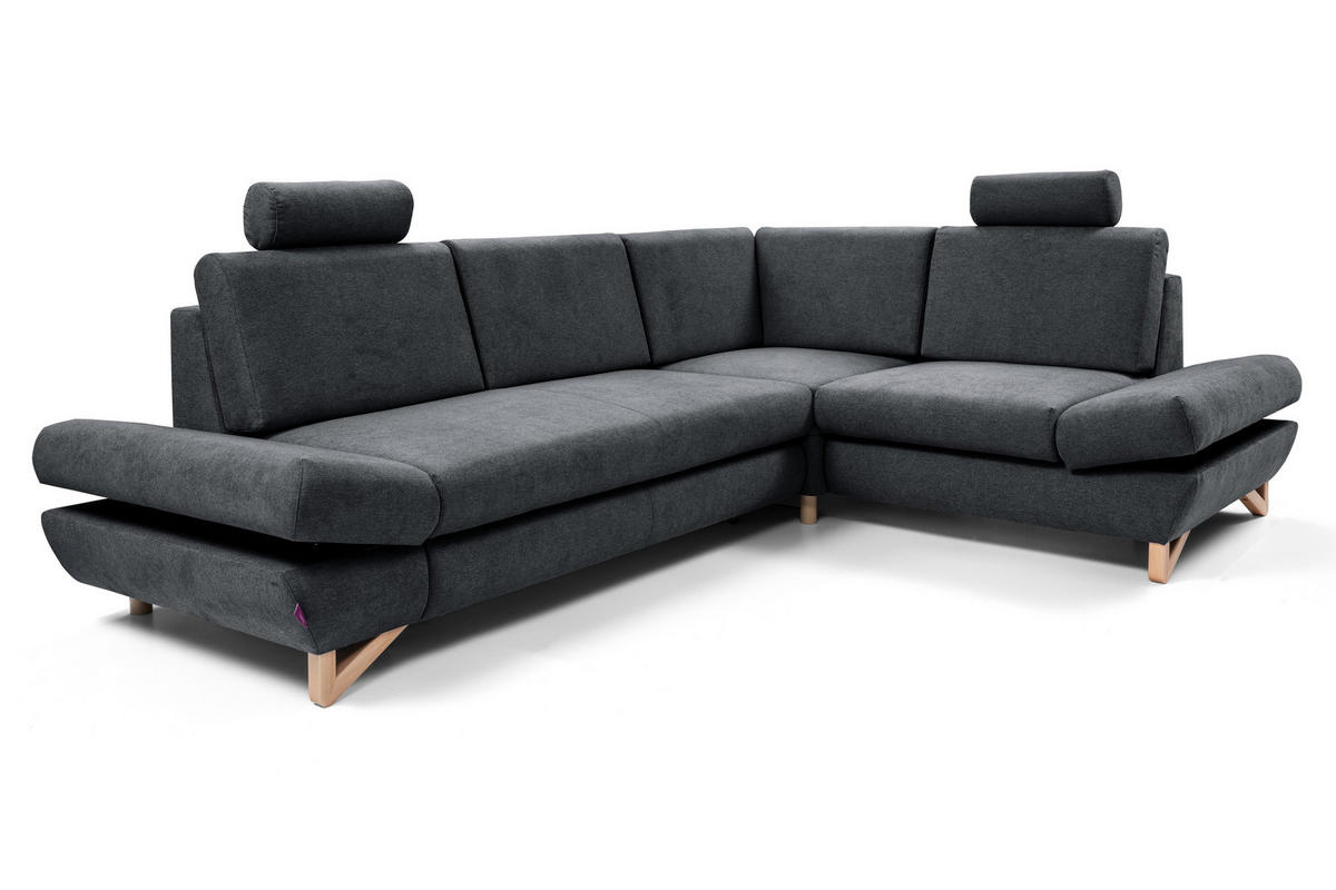 ECKSOFA CASA II R-S Anthrazit Plüsch-Stoff mit Schlaffunktion - Anthrazit, Holz (272/199cm) - MASSENO