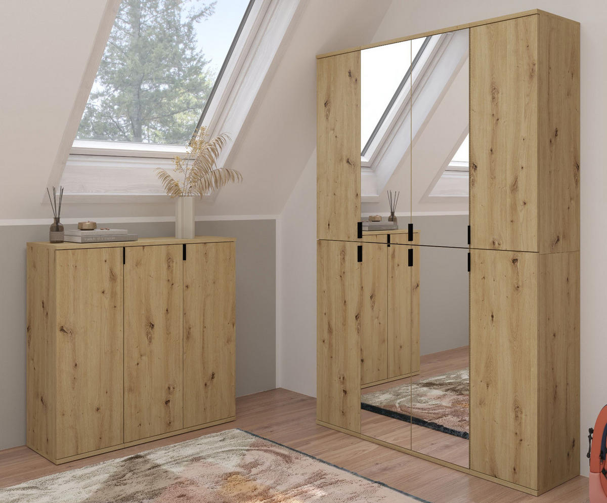 KOMMODE Artisan Eiche 91 cm, Flurkommode mit flexibler Inneneinteilung - Schwarz/Eiche Artisan, Holzwerkstoff/Metall (91/99/34cm) - Inn.Furn