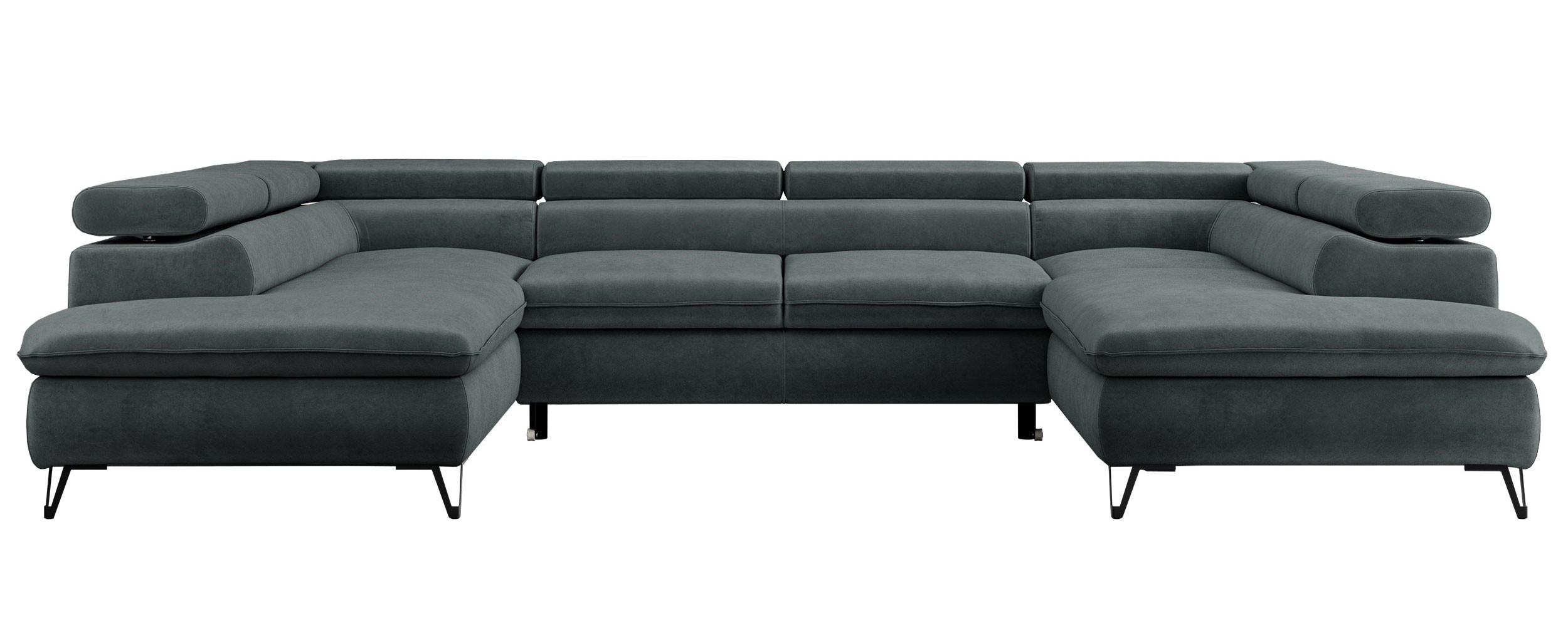 WOHNLANDSCHAFT PEDRO U Samt Dunkelgrau - Dunkelgrau/Schwarz, Textil/Metall (346/76/208cm) - MKS
