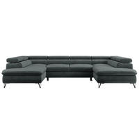 WOHNLANDSCHAFT PEDRO U Samt Dunkelgrau - Dunkelgrau/Schwarz, Textil/Metall (346/76/208cm) - MKS
