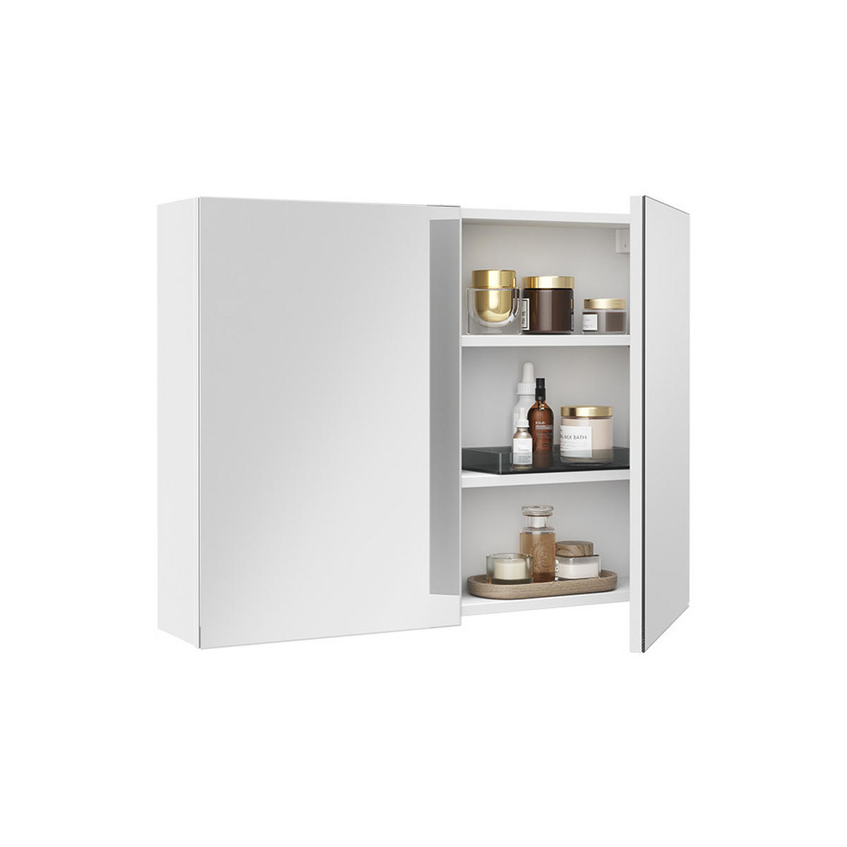 KOPALNIŠKA OMARICA Z OGLEDALOM Lavia, Bela, 80 x 60.2 cm - bela, leseni material (80/170/17cm) - Vicco