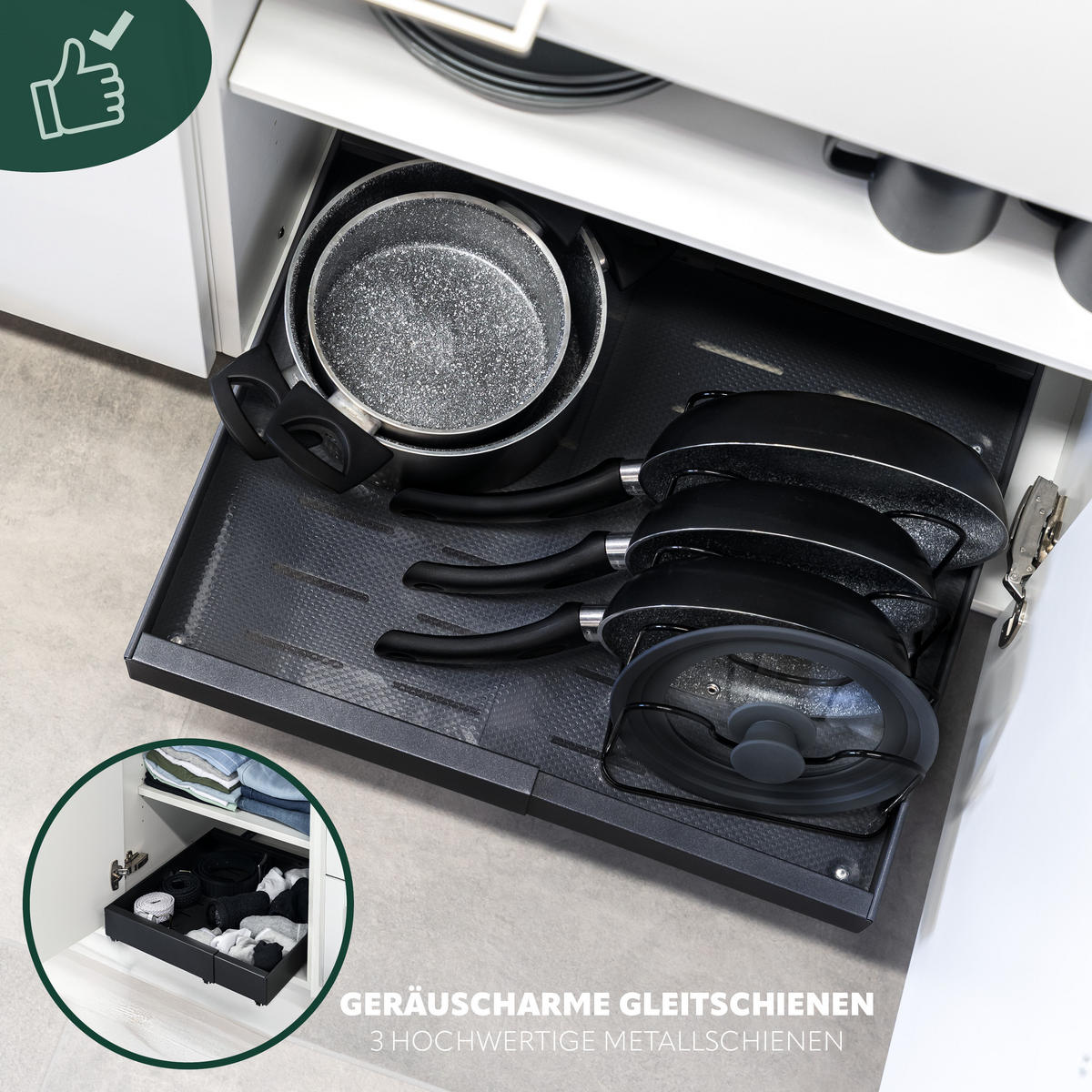 TELESKOPSCHUBLADE, ausziehbar, Metall, schwarz - Schwarz, Metall (67/6/42cm) - bremermann