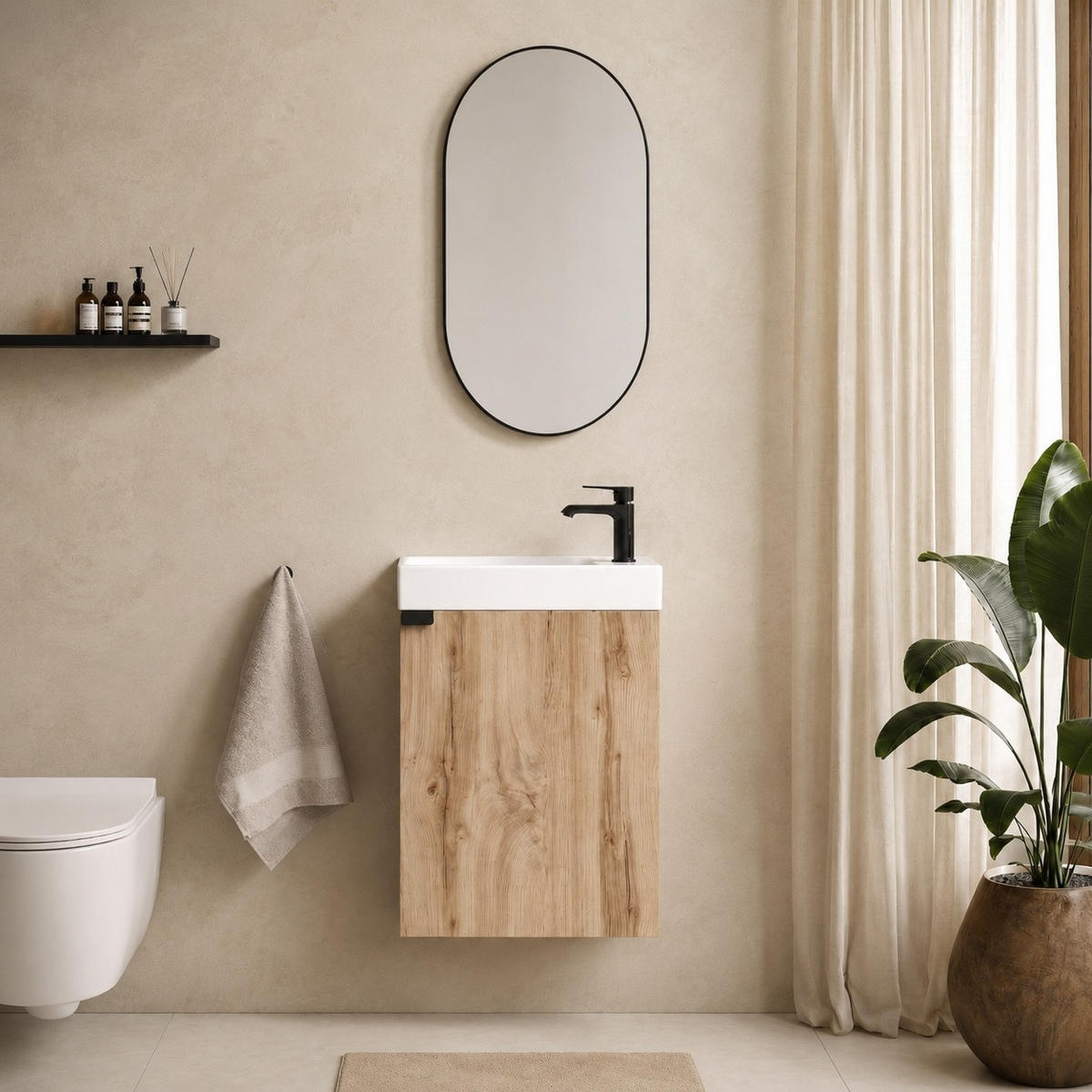 GÄSTE-WC-MÖBELSET Keno 2 Teile Eiche – 50 x 23 x 60cm - Eichefarben, Holz (50/60/23cm) - Badplaats