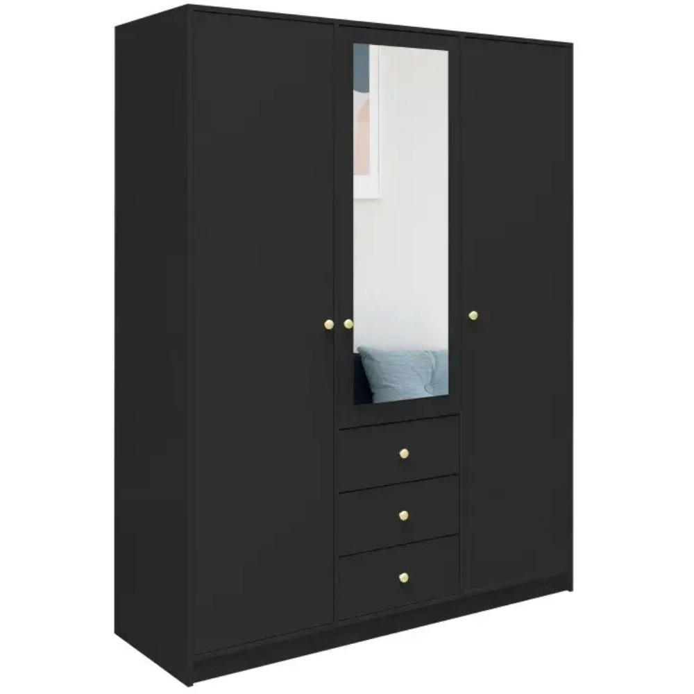 DREHTÜRENSCHRANK Solea mit 3 Türen und 3 Schubladen, Schwarz - Goldfarben/Schwarz, Holzwerkstoff (150/200/57.5cm) - Beautysofa