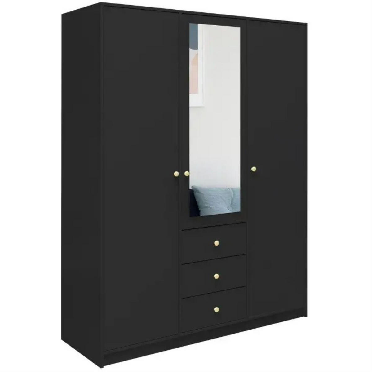 DREHTÜRENSCHRANK Solea mit 3 Türen und 3 Schubladen, Schwarz - Goldfarben/Schwarz, Holzwerkstoff (150/200/57.5cm) - Beautysofa