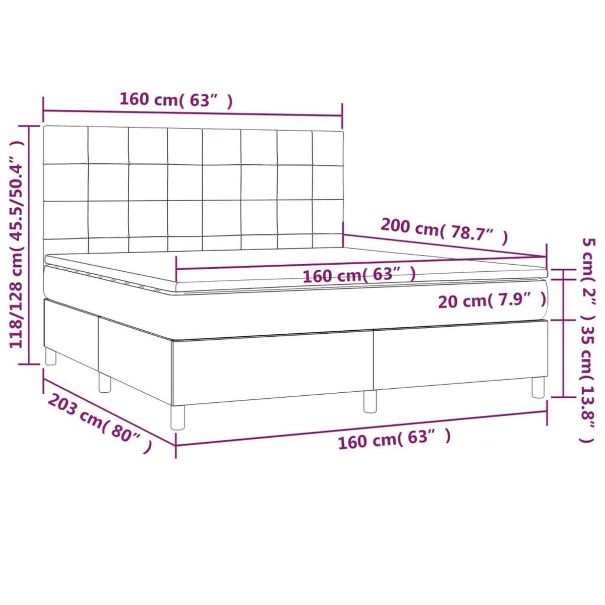 BOXSPRINGBETT Mit Matratze Hellgrau 160/200 Cm Stoff - Weiß, Textil (160/200cm) - vidaXL
