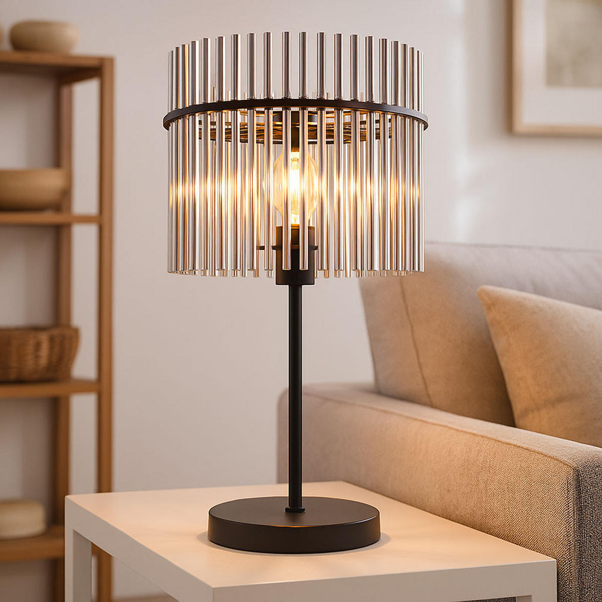 TISCHLEUCHTE Rauchfarben Smart LED - Grau, Glas (30/30/54.5cm) - Globo Lighting