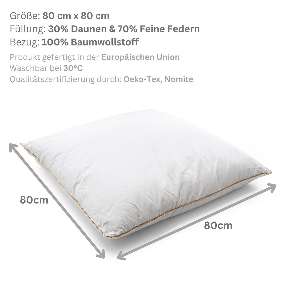 DAUNENKISSEN LUXURY BEDDING, Baumwolle - Weiß, Textil (80/80cm) - WOODEK