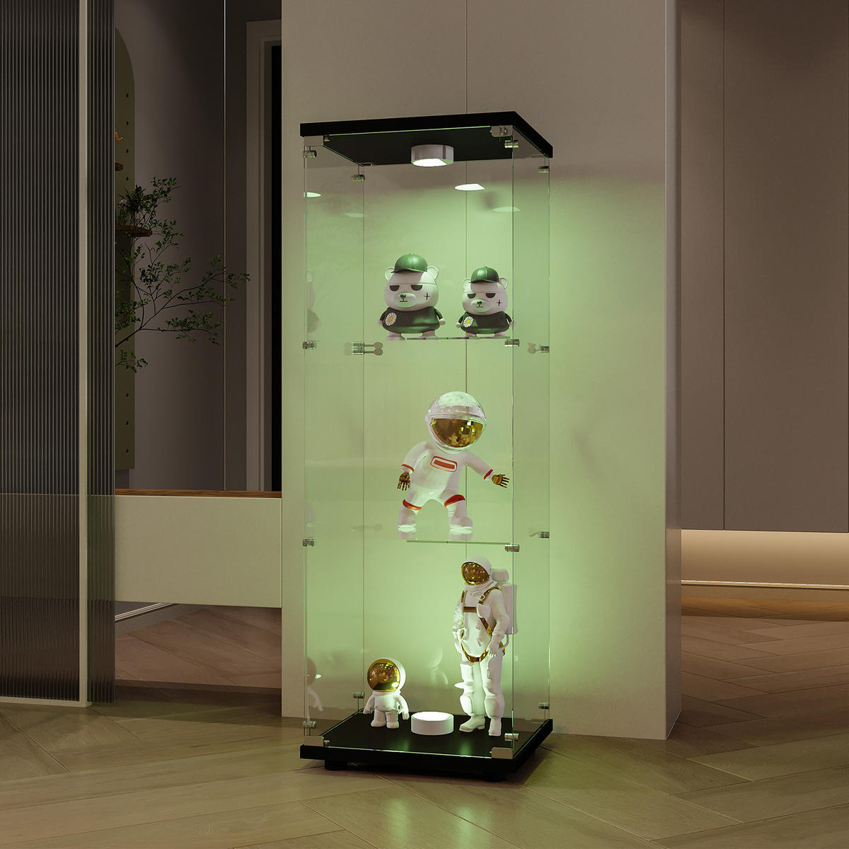 VITRINE Schwarz 42x36x125 cm mit LED-Beleuchtung, Glasvitrine für Wohnzimmer - Schwarz, Glas (36/125/42cm) - PARAFTA HOME