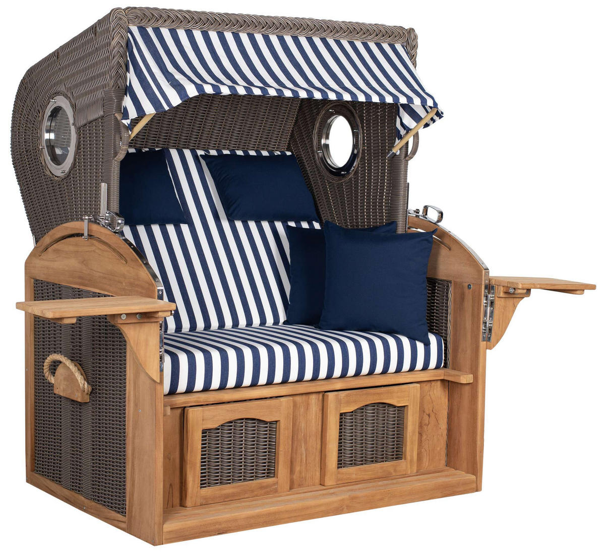 STRANDKORB XL Schillig Bullauge - Blau/Braun, Metall (142/170/95cm) - Mr. Deko