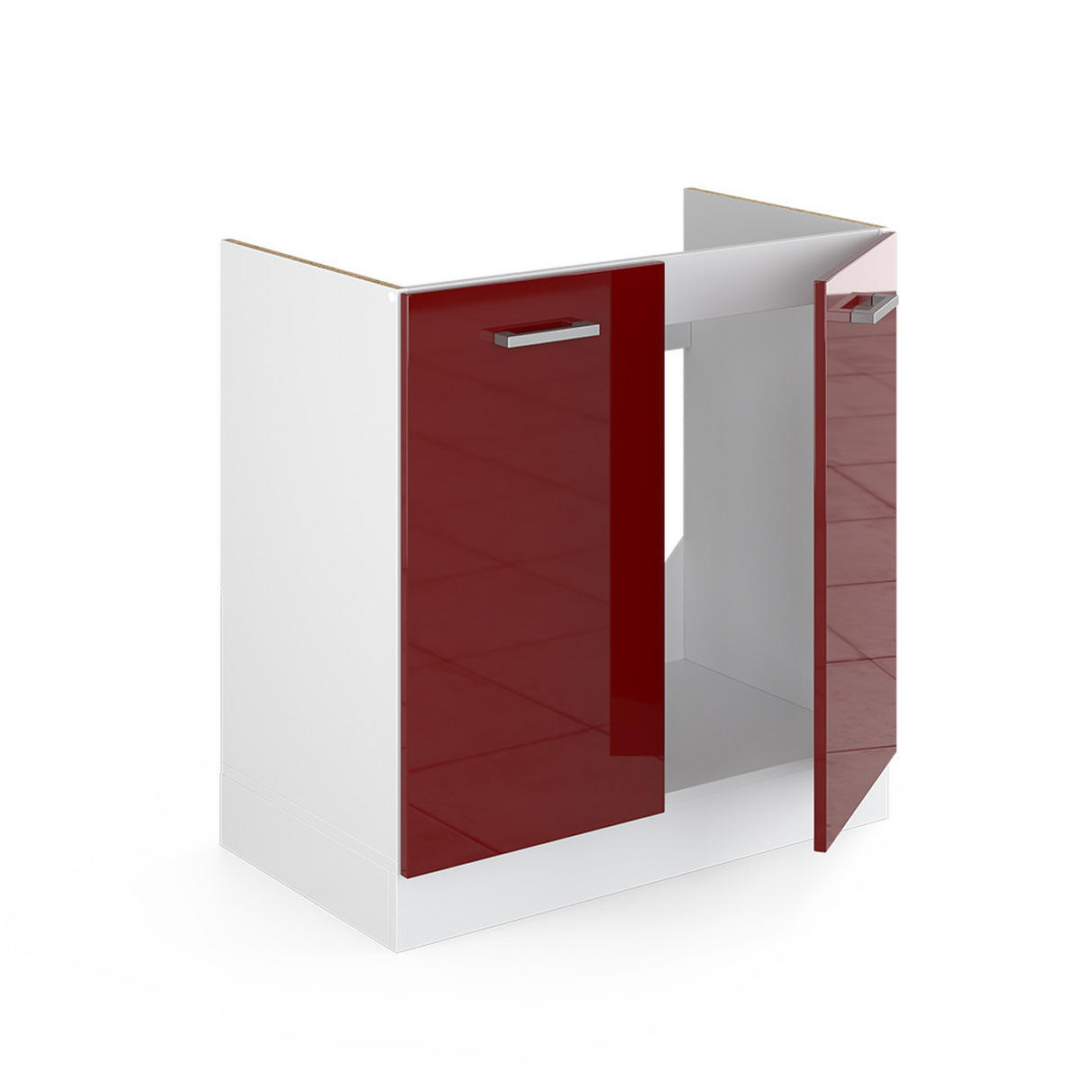 SPÜLENUNTERSCHRANK R-Line Rot Hochglanz 80 cm , AP Anthrazit - Bordeaux/Rot, Holzwerkstoff (80/81.6/60cm) - Vicco