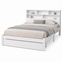 BETT 140/200 cm in Weiß mit 2 Schubladen und Regal Massivholz Design - Beige/Weiß, Holzwerkstoff (140/200cm) - STILVORA