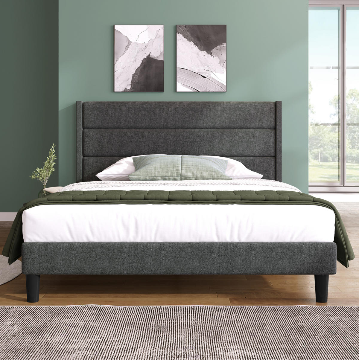BETT mit Matratze 140x200 cm Leinen Dunkelgrau - Dunkelgrau, Metall (140/200cm) - Meubliv