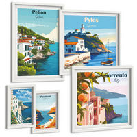 BILDER SET 5er Set - 50x50 cm & 20x30 cm & 40x60 cm Weißer Rahmen - Farbenfrohe Illustrationen von Retro-Städten - Weiß, Kunststoff (40/60cm) - TULUP