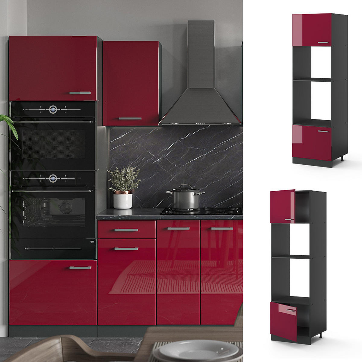 MIKROWELLENSCHRANK R-Line Rot Hochglanz 60 cm - Anthrazit/Rot, Holzwerkstoff (60/206.8/57.2cm) - Vicco