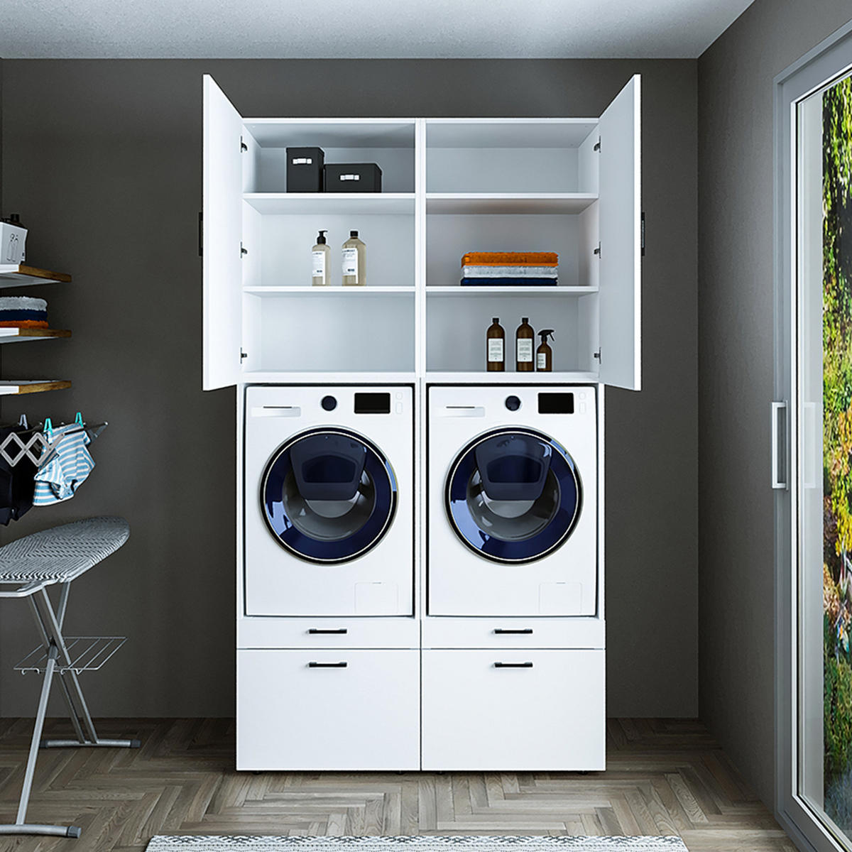 WASCHMASCHINENSCHRANK Serie 2 134cm Breit, 240cm Hoch - Weiß, Holzwerkstoff (134/240/67cm)