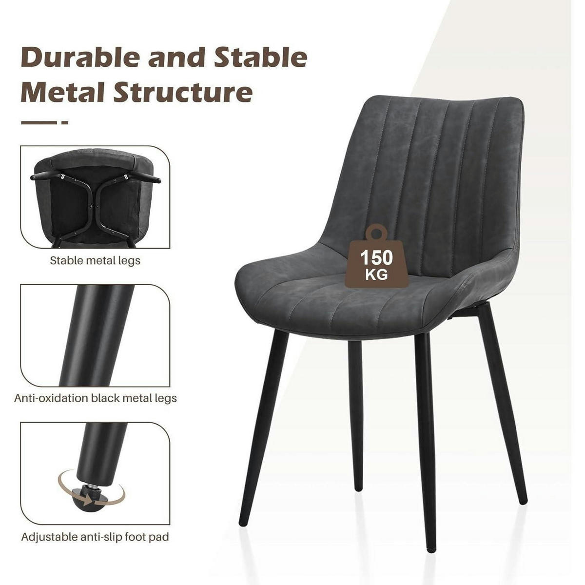 ESSZIMMERSTÜHLE 2er Set Kunstleder Grau, ergonomisch gepolstert - Grau, Kunststoff (53/89/45cm)