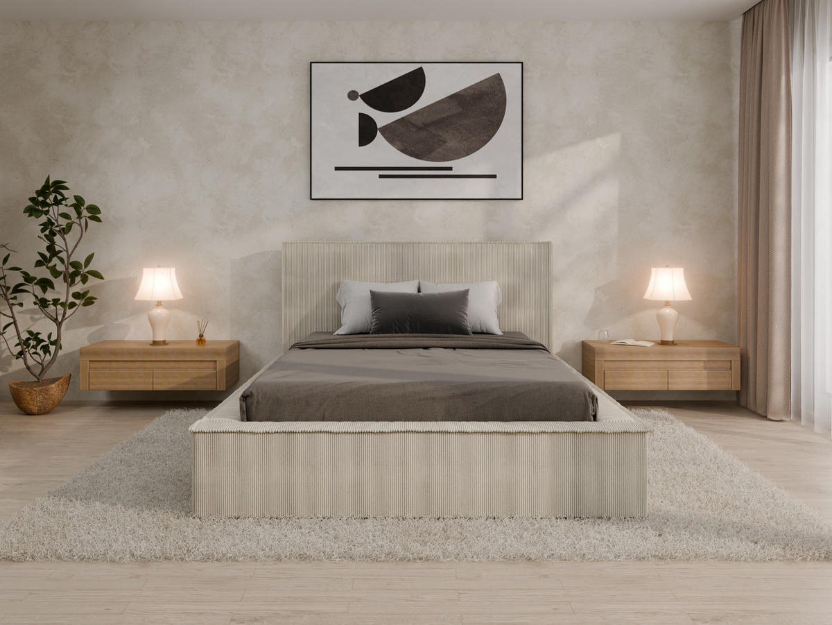 POLSTERBETT SANA 140x200cm Elegantes Polsterbett für modernen Wohnstil , Taschenfederkernmatratze mit kokos KORNOS (20cm), beige - Beige, Holz (140/200cm) - Panda Möbel