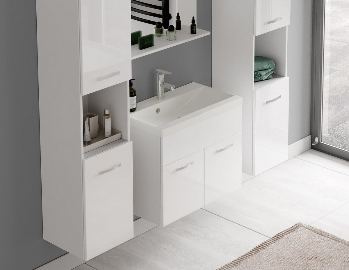 BADMÖBEL-SET Montreal 5 Teile Weiß Hochglanz - 60 x 35 x 51 cm - Weiß, Holz (60/51/35cm) - Badplaats