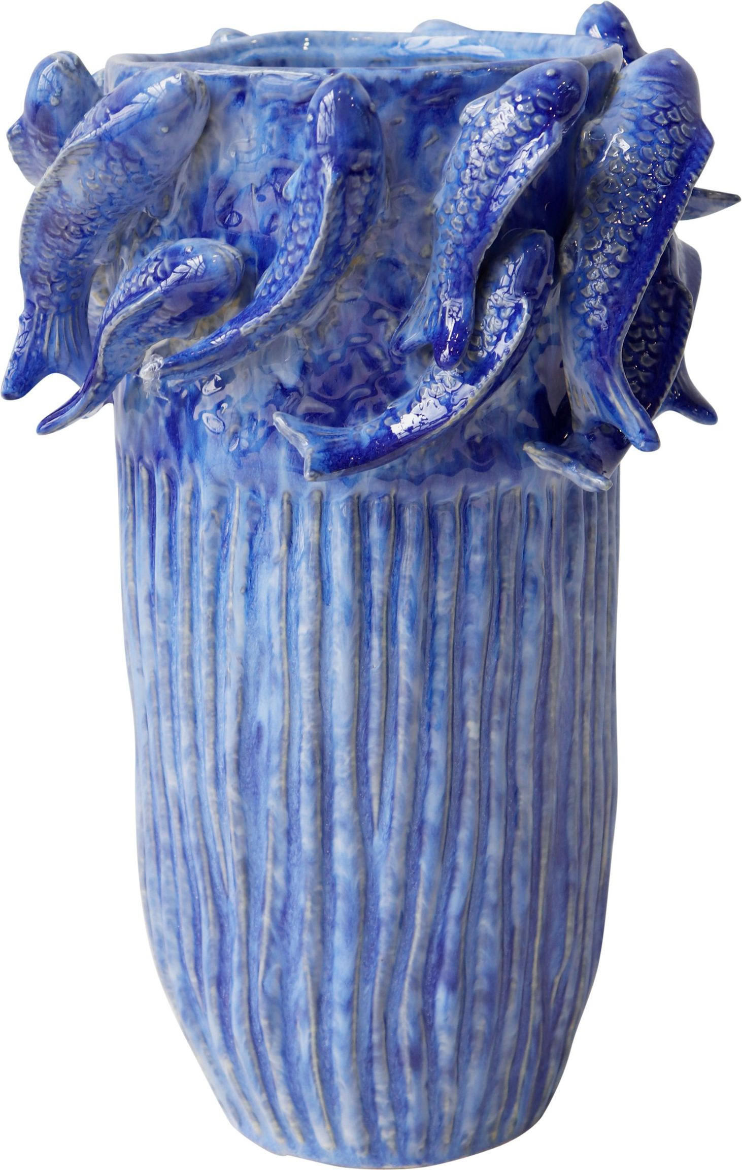 VASENTOPF fishery blau mit Fischmotiv - Blau, Keramik (33.5cm) - FURNARO