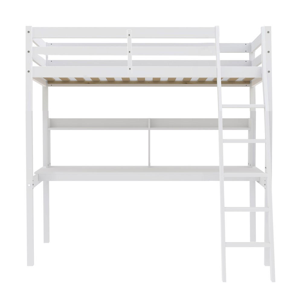 HOCHBETT STUDIO mit Schreibtisch Regal/ Hochbett 140x190 - Weiß - Weiß, Holz (140/190cm) - Weber Industries