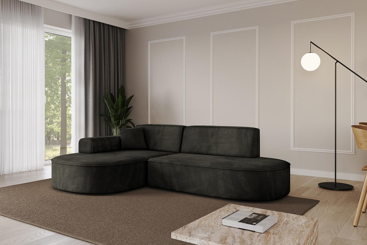 ECKSOFA Ottomane Links MARI-L1 - 243x171x79 cm Schwarz Velours - Schwarz, Holzwerkstoff/Kunststoff (243/171cm) - ALTDECOR