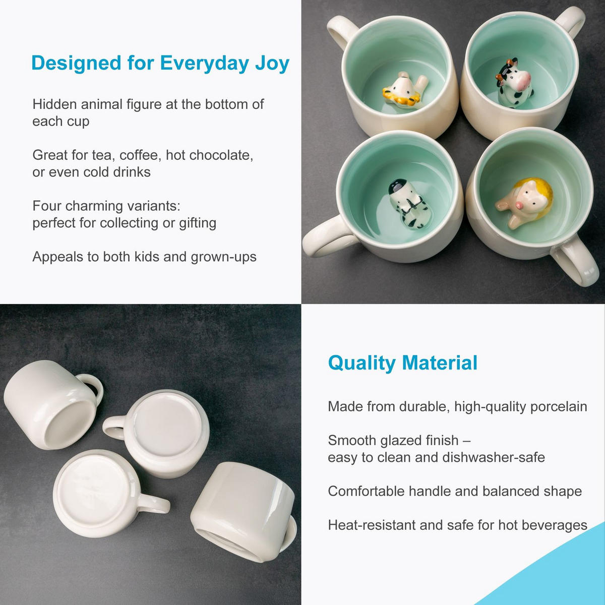 KAFFEETASSE 300ml 3D Cartoon - Weiß, Keramik (0.3L) - Intirilife