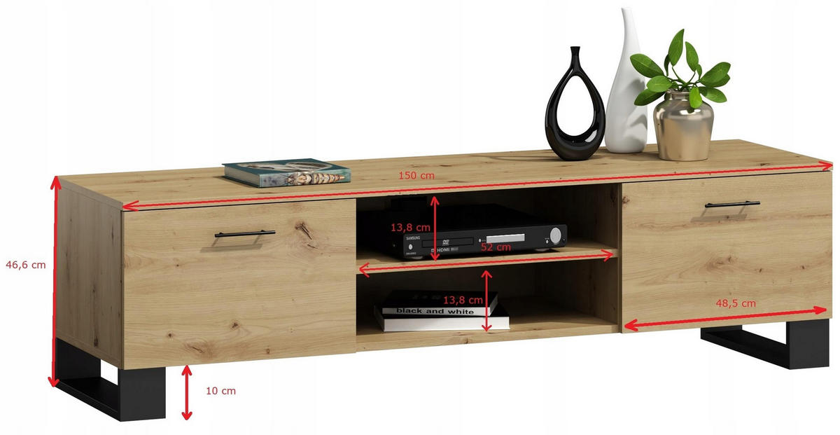 FERNSEHKOMMODE KLARA Artisan Eiche 150/40/46,6 cm - Eiche Artisan, Holzwerkstoff (150/46.6/40cm) - Matkam Möbel