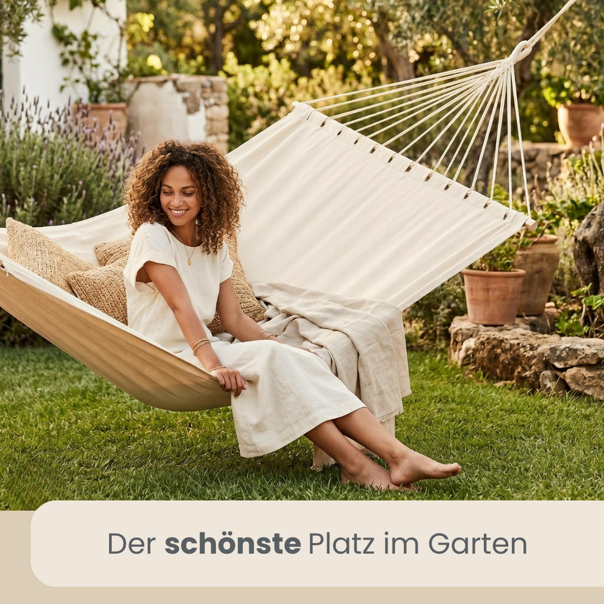 XXL-HÄNGEMATTE für 2 Personen bis 150kg, 200/120 cm, Beige - Beige, Textil (120/2.5/200cm) - Amanka