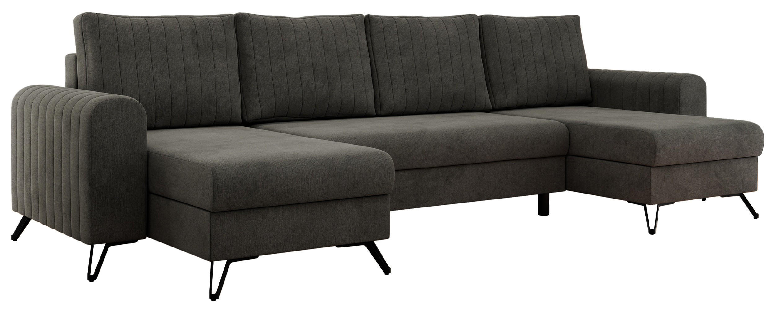 WOHNLANDSCHAFT AXEL U Velvet Dunkelgrau - Schwarz/Grau, Textil/Metall (312/90/140cm) - MKS