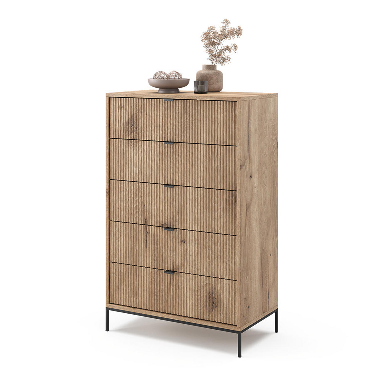 KOMMODE Eliza Viking Oak 76 x 120 cm mit 5 Schubladen - Eiche Wotan, Holzwerkstoff (76/120/42cm) - Vicco