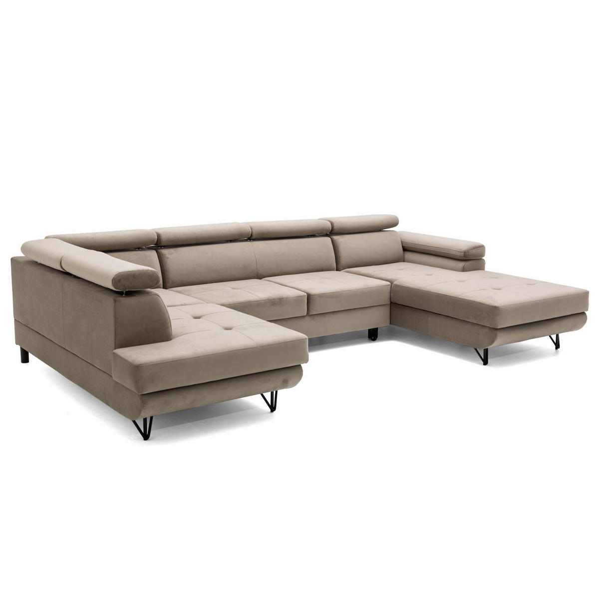 ECKSOFA U-Form JUNIOR U Links mit Schlaffunktion 128x254 Velours Beige - Beige/Schwarz, Holz/Textil (323/90/184cm) - Muffo