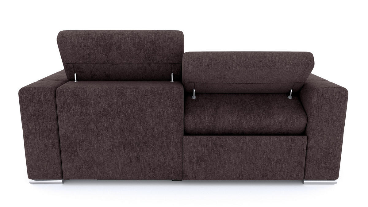 SOFA QUARTZ 3-Sitzer mit 1 Relaxfunktion, dunkelbraun - Dunkelbraun/Silberfarben, Holzwerkstoff/Textil (204/80/102cm) - Courtois Laville
