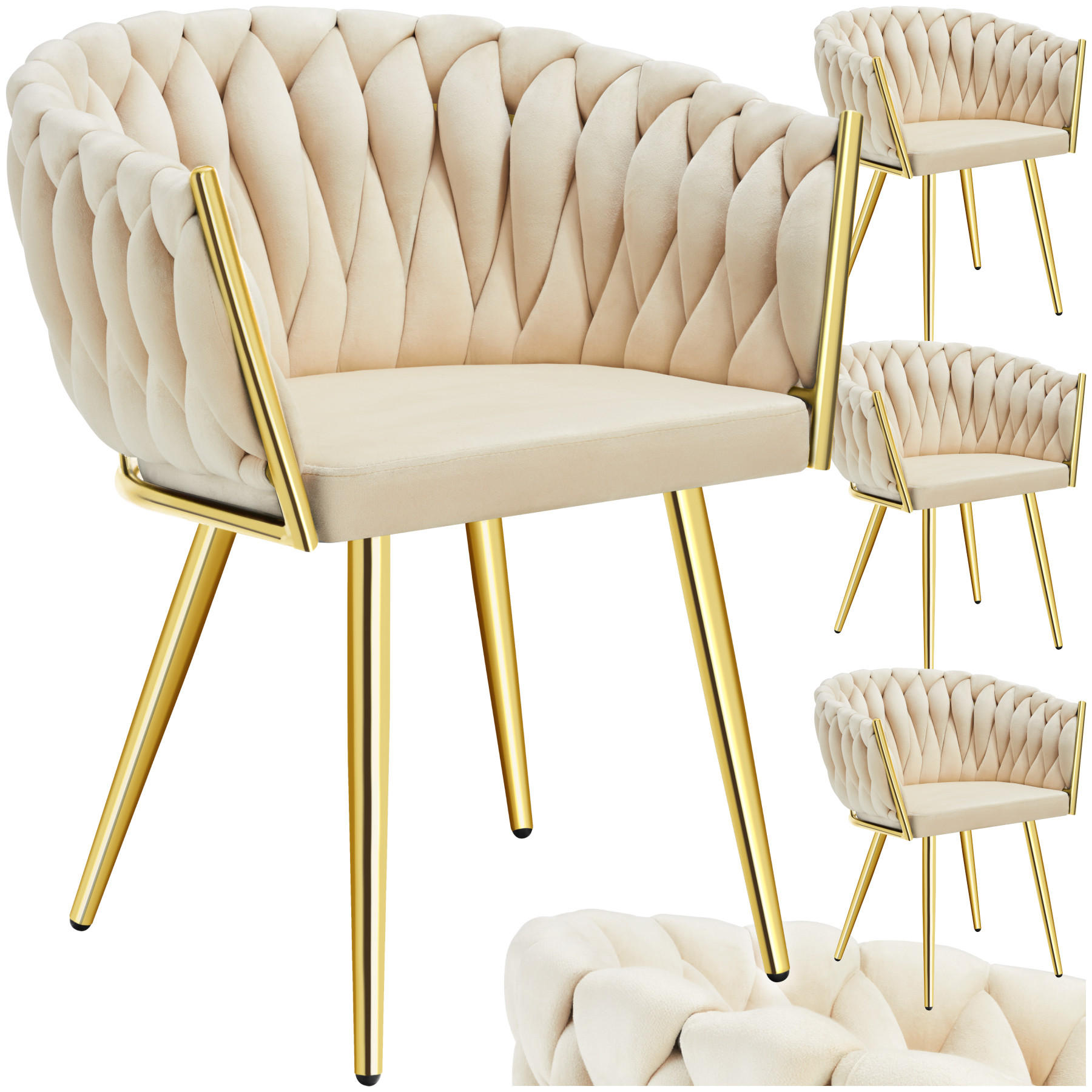ESSZIMMERSTUHL 4er Set Astano,60,5 x 55 x 75 cm,sandfarben/gold - Sandfarben/Goldfarben, Textil (60.5/75/55cm) - tectake