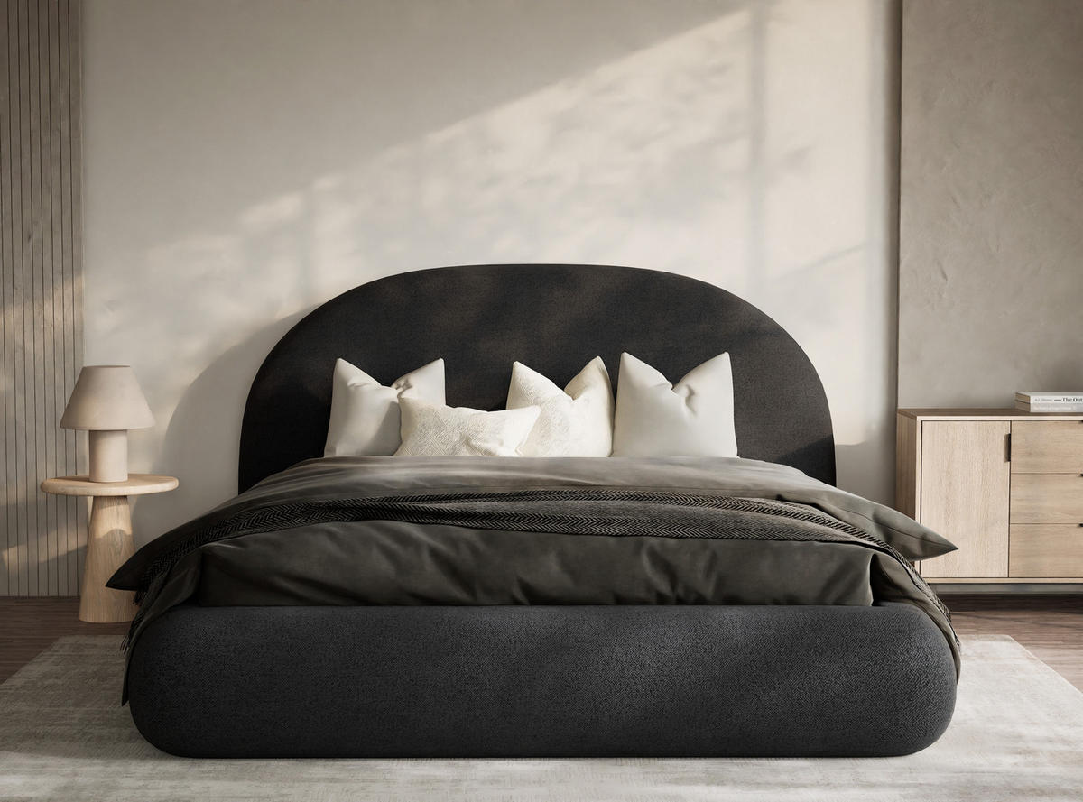 POLSTERBETT Maumere Graphit 160/200 cm im Webstoff - Schwarz/Graphitfarben, Holz/Holzwerkstoff (160/200cm) - Maison de Reve