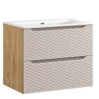 WASCHTISCHKOMBI 70cm 2 Teile - Ocean Beige O BM436 in Beige / Geölter Eiche - Beige, Holz/Keramik (70/57/46cm)