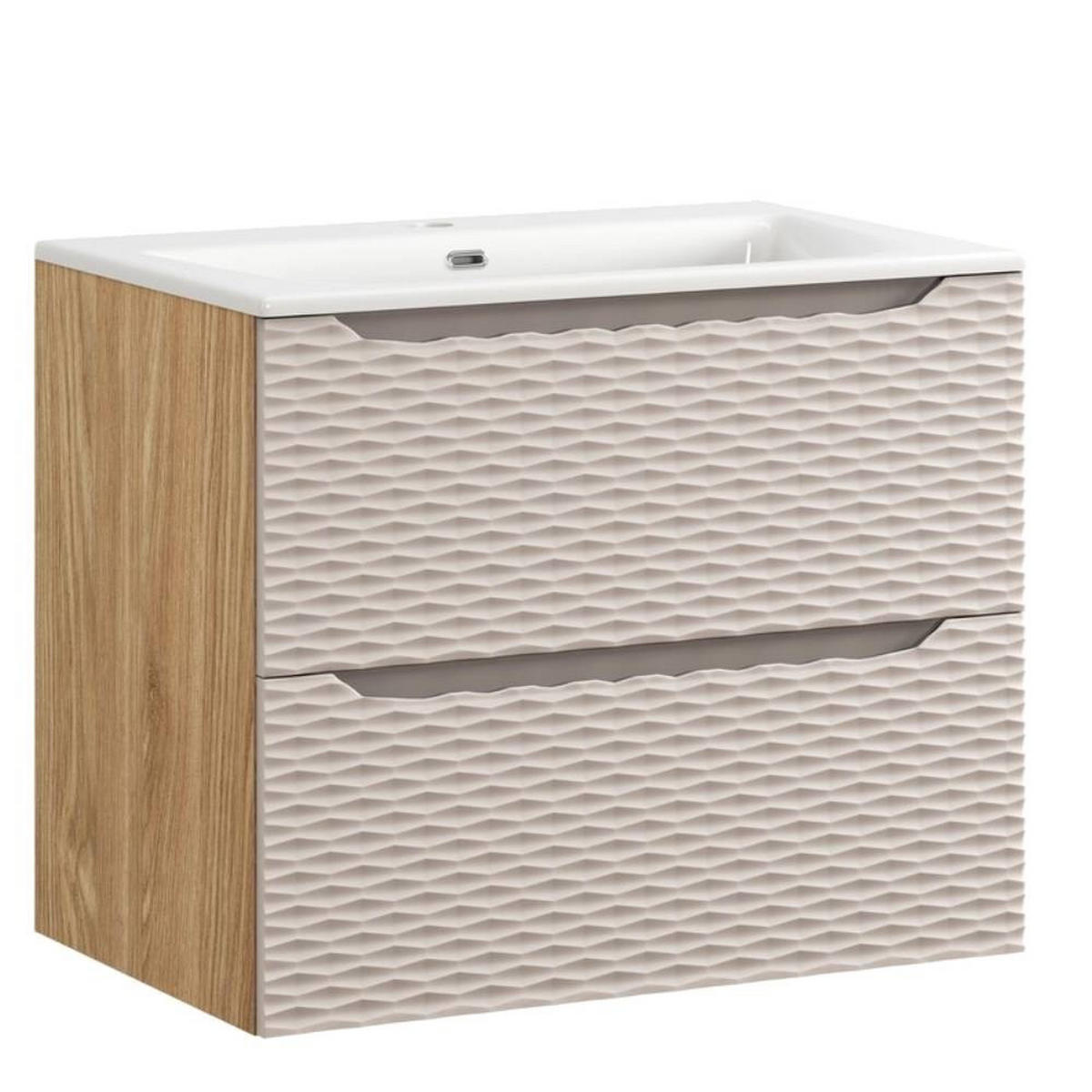 WASCHTISCHKOMBI 70cm 2 Teile - Ocean Beige O BM436 in Beige / Geölter Eiche - Beige, Holz/Keramik (70/57/46cm)