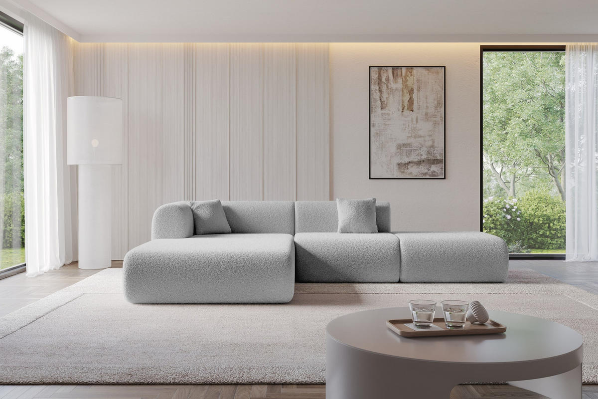 ECKSOFA Ottomane Links OVLY-L 289x176x71 Hellgrau Bouclé - Silberfarben/Hellgrau, Holzwerkstoff/Kunststoff (176/289cm) - ALTDECOR